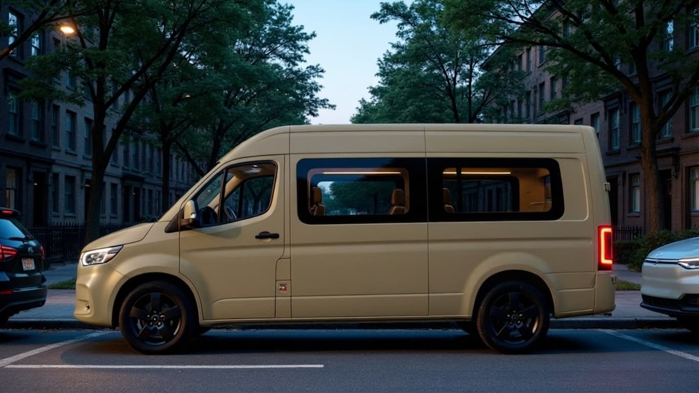 Wayhaven parked on residential street at blue hour - blends with urban environment